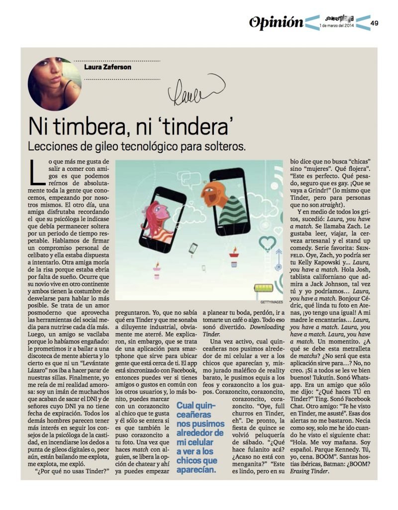 Opinion Magazine, Laura Zaferson